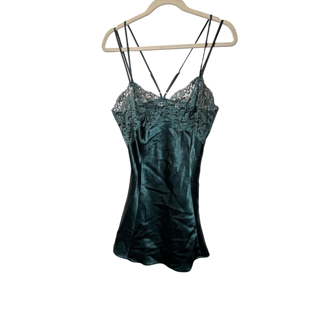 Victoria's Secret‎ Slip Dress Green Lace Trim Lingerie Satin Medium